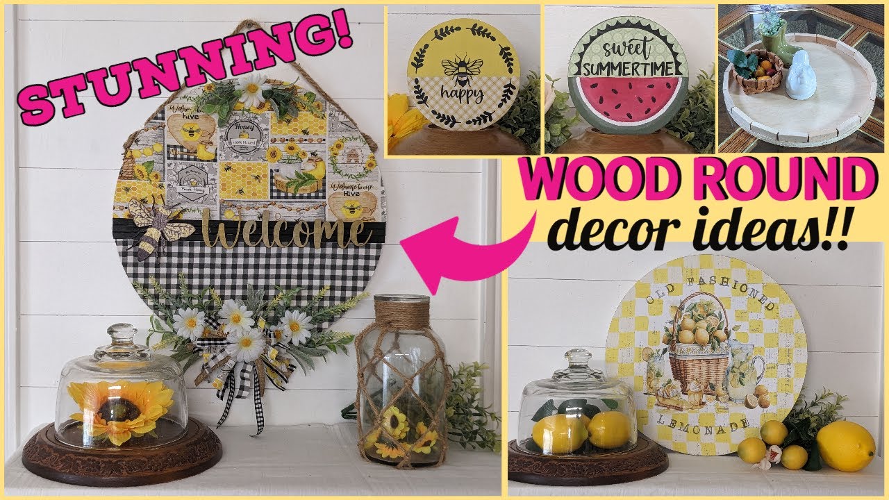 🐝BRILLIANT WOOD ROUND DECOR IDEAS USING DOLLAR TREE FABRIC!!~Lemon & Bee DIYS~Watermelon DIY