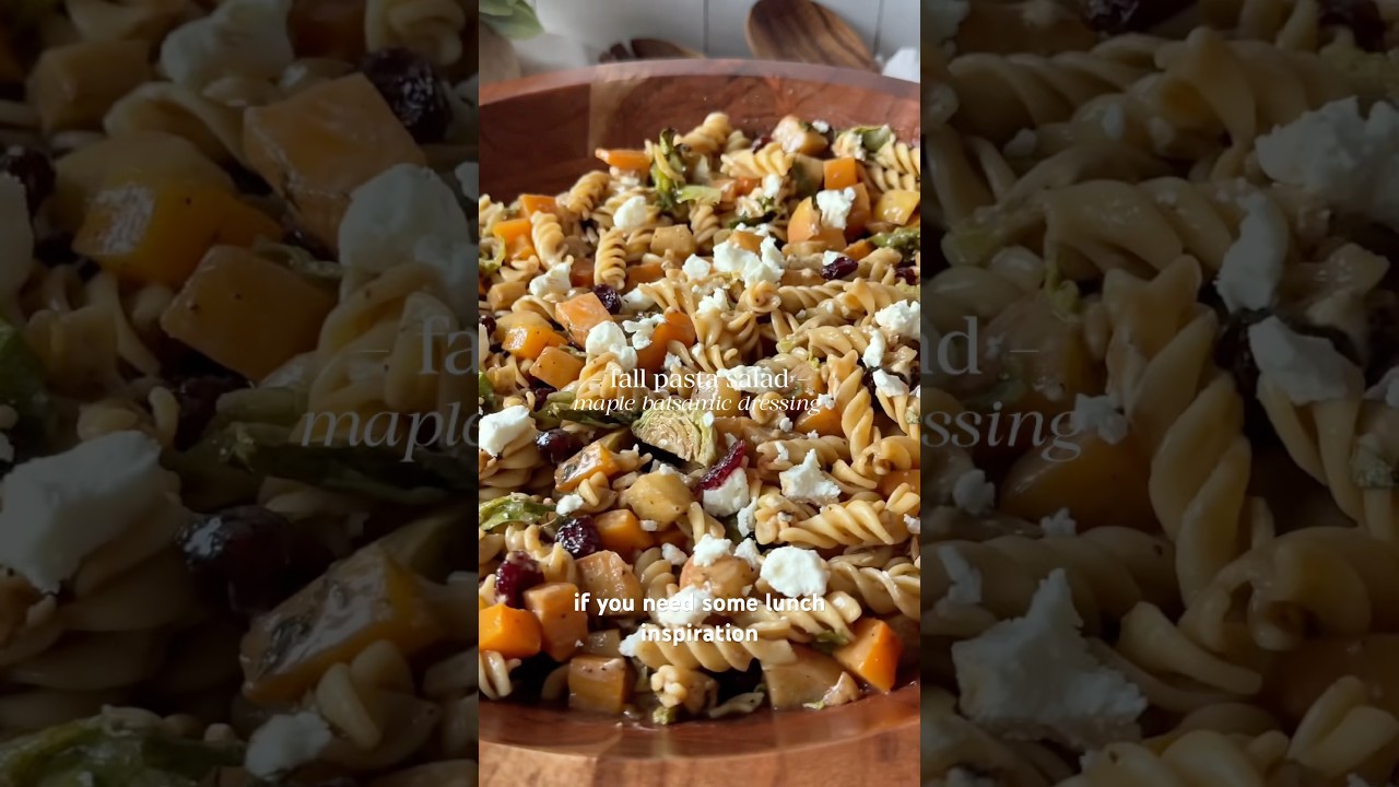 fall pasta salad w roasted veggies, goat cheese & maple dressing 🫶🏼 recipe below ⬇️ 