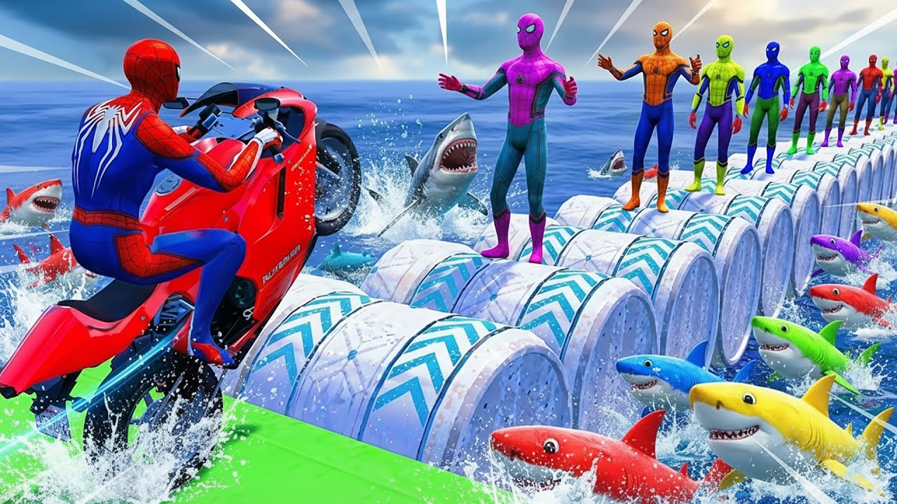 SPIDER-MAN & HULK Ride Motorcycle | GTA 5 Stunts 🏍️ سبايدر مان ضد الرجل الأخضر