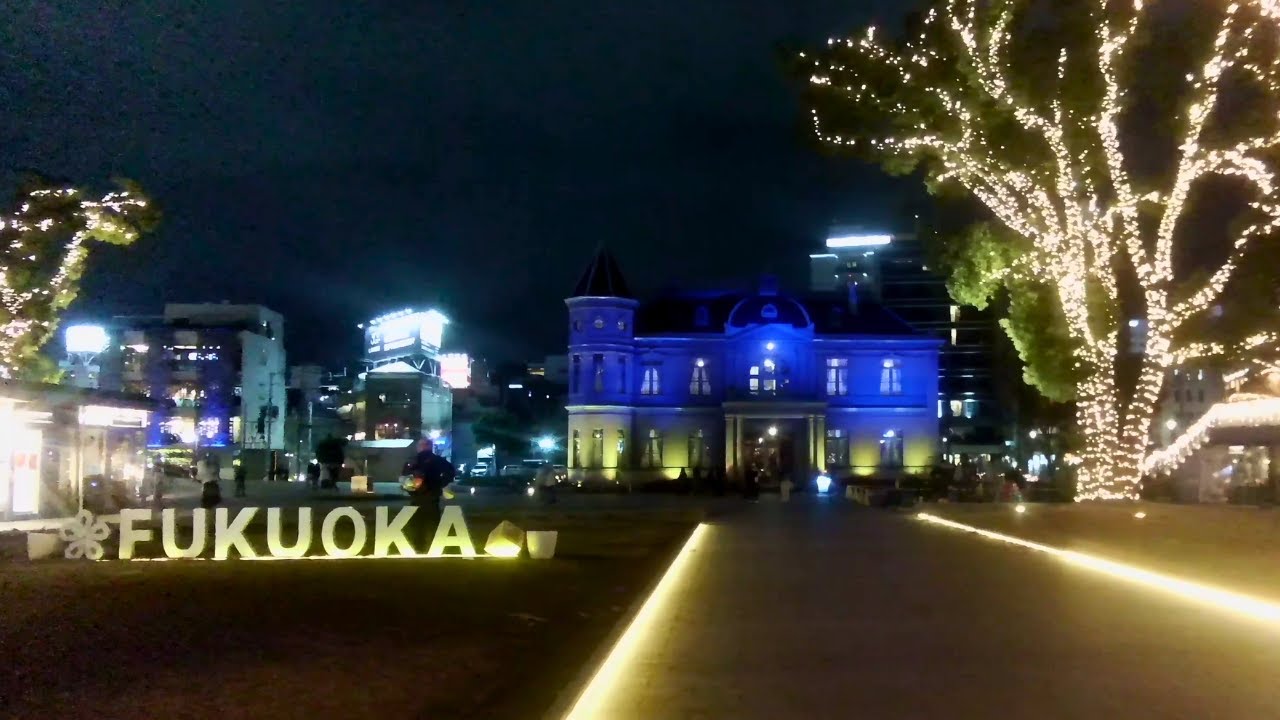 Fukuoka nightwalk from Nakasukawabata to Tenjin station