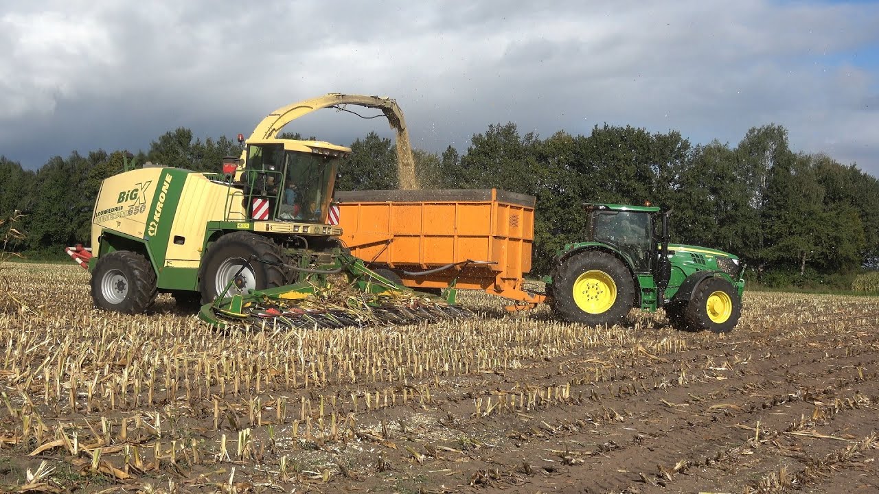 Mais hakselen met Krone BigX 650 en 3 John Deere trekkers - Loonbedrijf Wemekamp (2022)