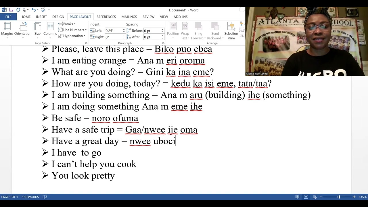 AIS Igbo Word Meaning & Sentence structure