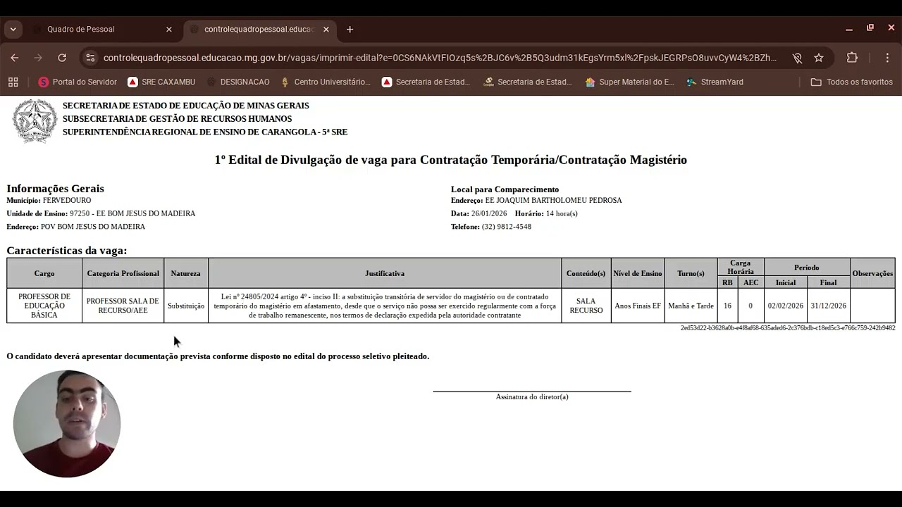 CONTRATAÇÃO SEE-MG - CONSULTA DE VAGAS