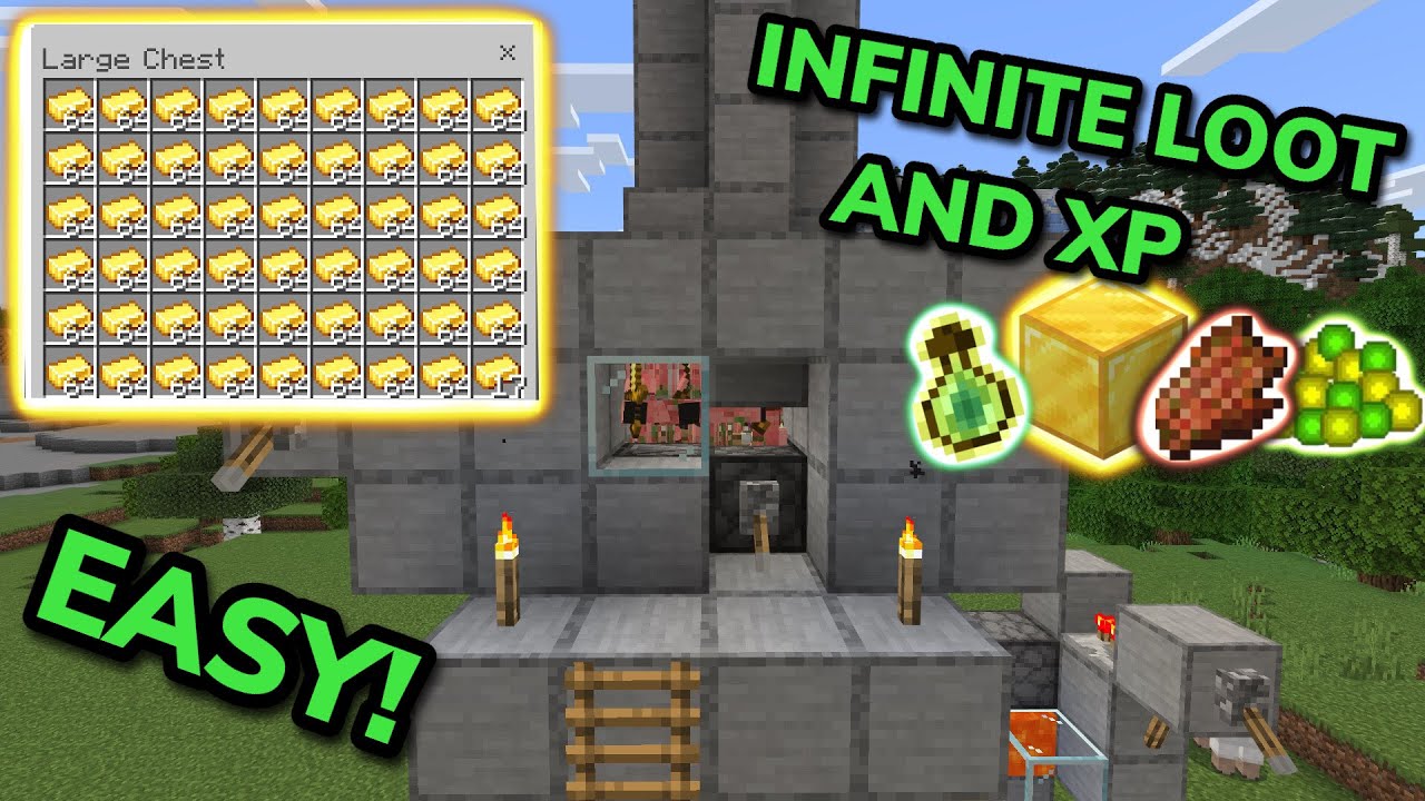 EASY GOLD AND XP FARM TUTORIAL in Minecraft Bedrock (MCPE/Xbox/PS4/Switch/PC)