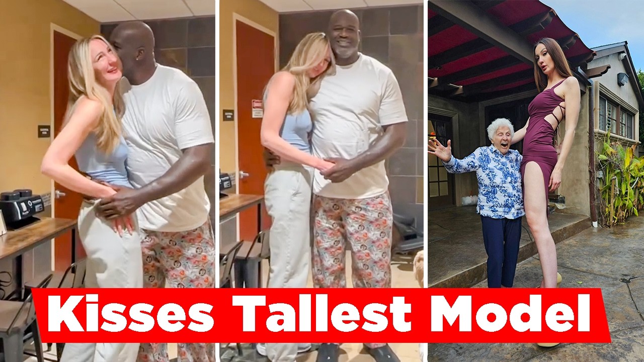 Shaquille O'Neal Kisses And Cuddles Up To The World's Tallest Model Ekaterina Lisina