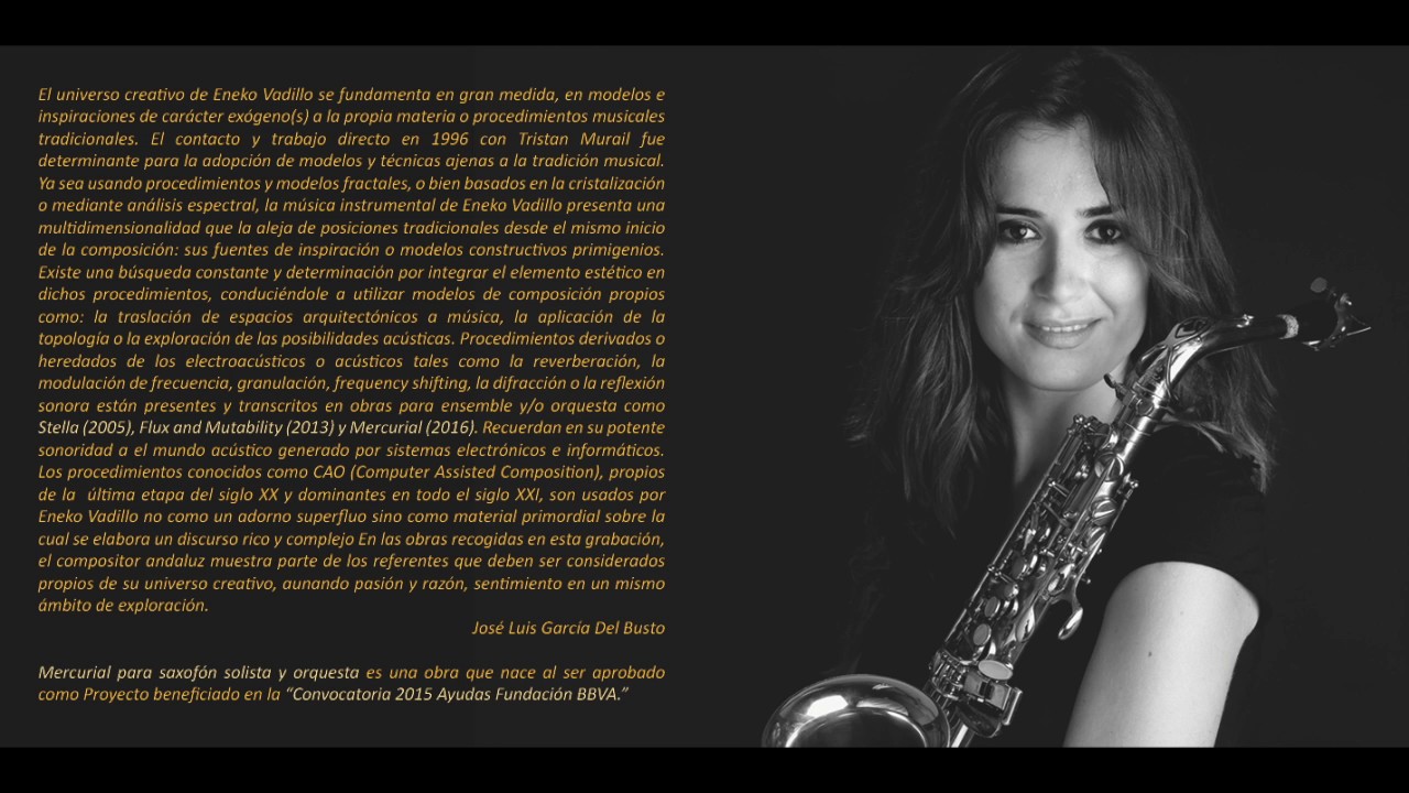 Mercurial de Eneko Vadillo, para saxofón y orquesta