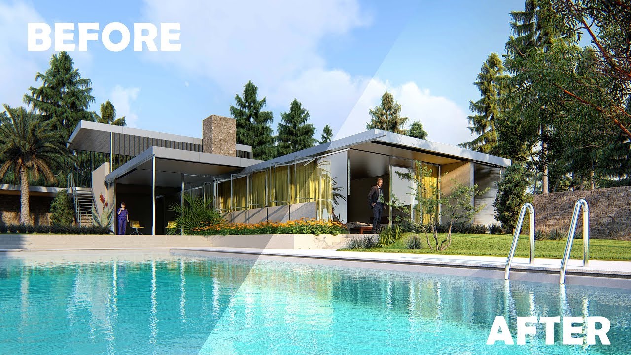 LUMION 8 RENDERING TUTORIALS #22 POOL HOUSE  1/2 (normal speed)