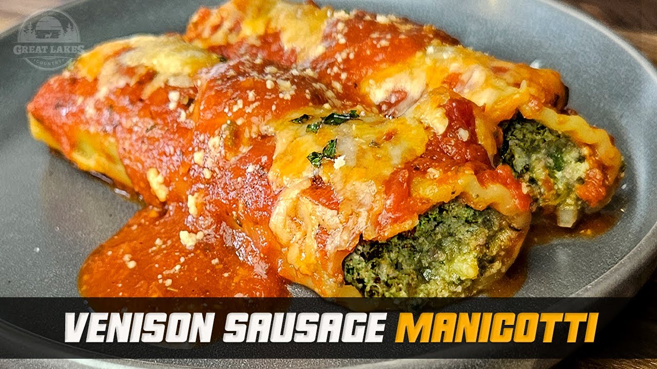 Venison Italian Sausage Stuffed Manicotti Shells (w/ Spinach & Ricotta) - Cheesy Baked Pasta Recipe