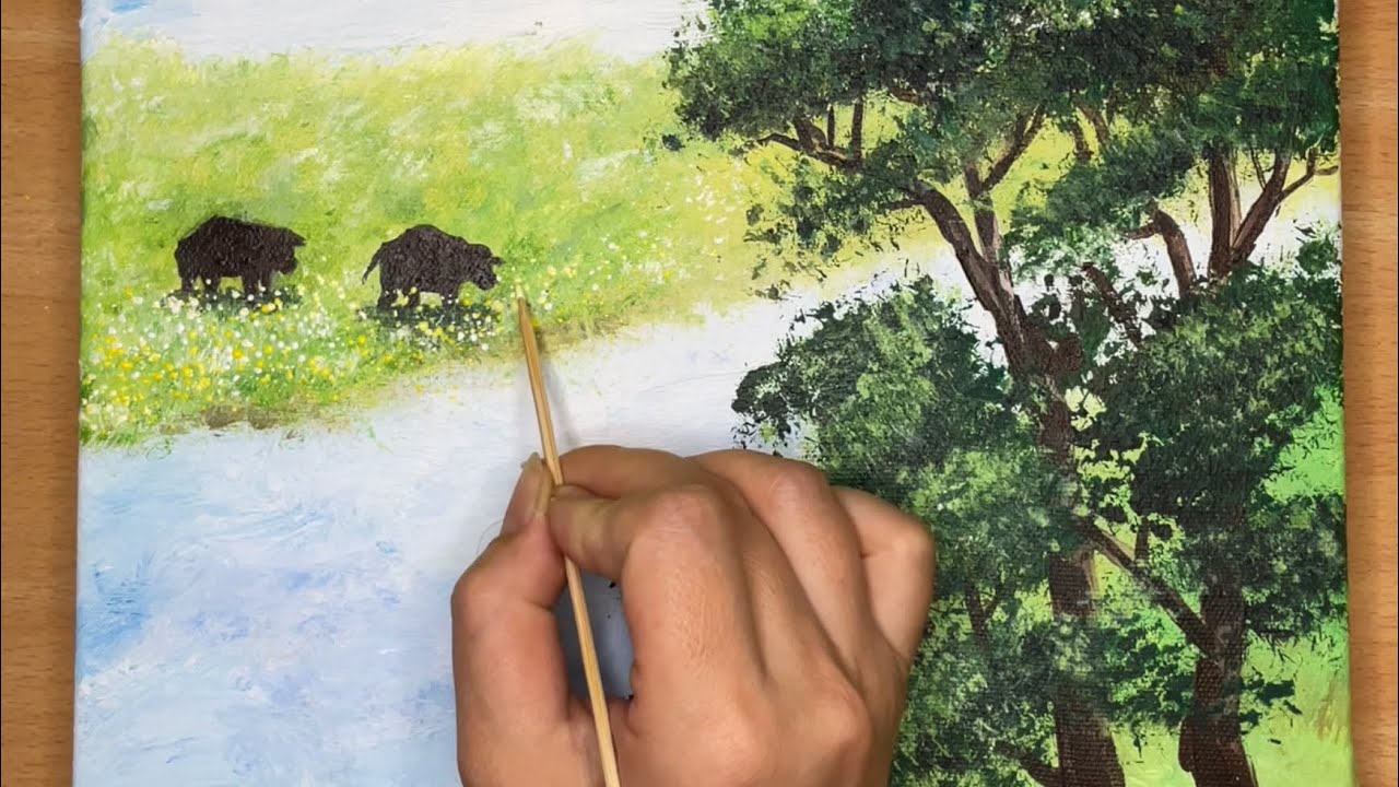 繪畫教室401：溪邊散步/壓克力顏料風景畫/自學畫畫（4）初學者基礎技法