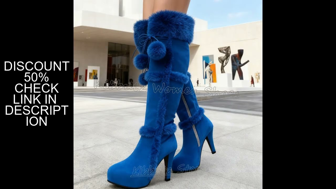 Suede Knee High Boots Furry Patchwork Ball Lace-Up Side Zipper Fashion Luxury Elegant Concise Sexy R
