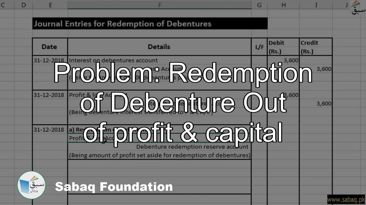 Problem: Redemption of Debenture Out of profit & capital, Accounting Lecture | Sabaq.pk