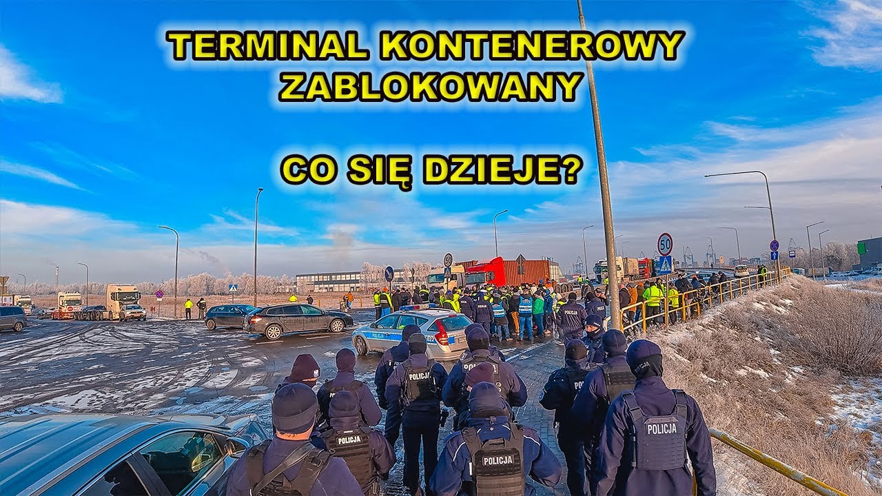 Terminal kontenerowy Baltic Hub zablokowany.Protestujący przewoźnicy zablokowali drogi dojazdowe.