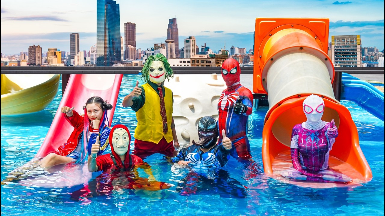 Tim Spiderman Bertemu Tim Joker di Kolam Renang - Spiderman Team IDN