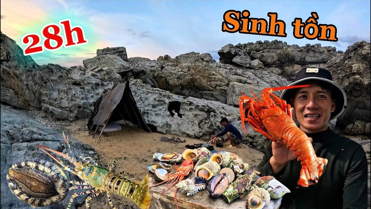 28h trải nghiệm sống một mình trên đảo hoang săn tìm thức ăn nơi trú ẩn | 2 day survival camping