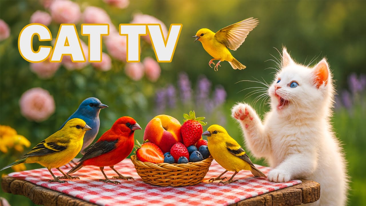 Calming Videos for Cats 😺 Birdfeeder Wildlife – Birds & Squirrels Eating Together