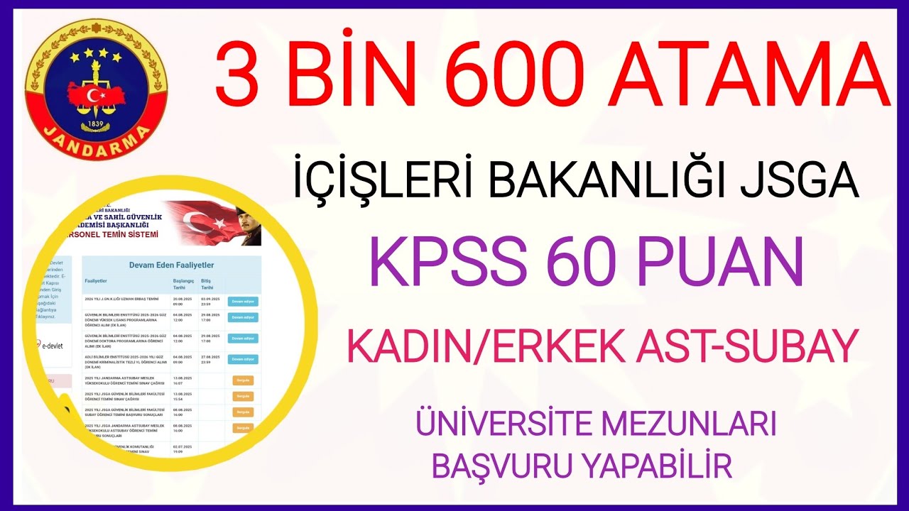 3 BİN 600 KİŞİLİK İÇİŞLERİ BAKANLIĞINA BAĞLI JSGA ASTSUBAY VE SUBAY ALIMI BAŞVURU KOŞULLARI VE DETAY