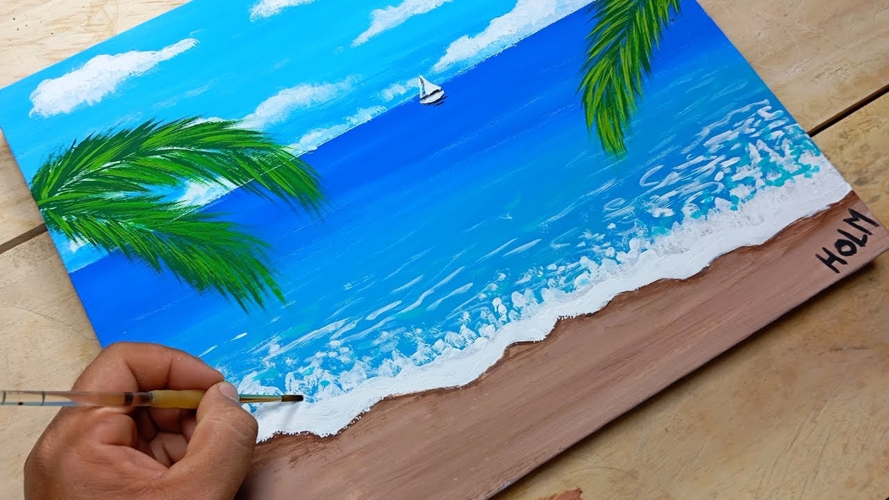 Como Pintar un MAR en Calma Facil con Acrílico / Pintura Acrilica para PRINCIPIANTES / Tutorial