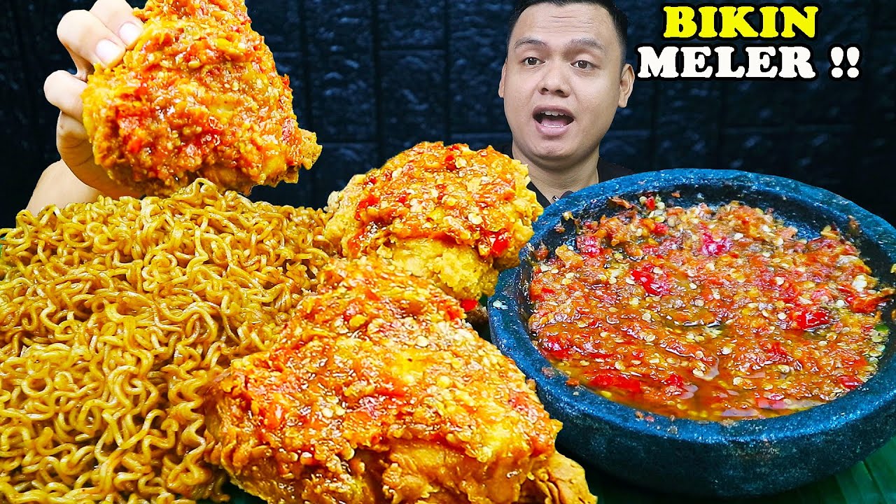 KLENGER !! MUKBANG AYAM GEPREK JUMBO SAMBAL RAWIT + 4 BUNGKUS MIE GAGA HOT JALAPENO !!