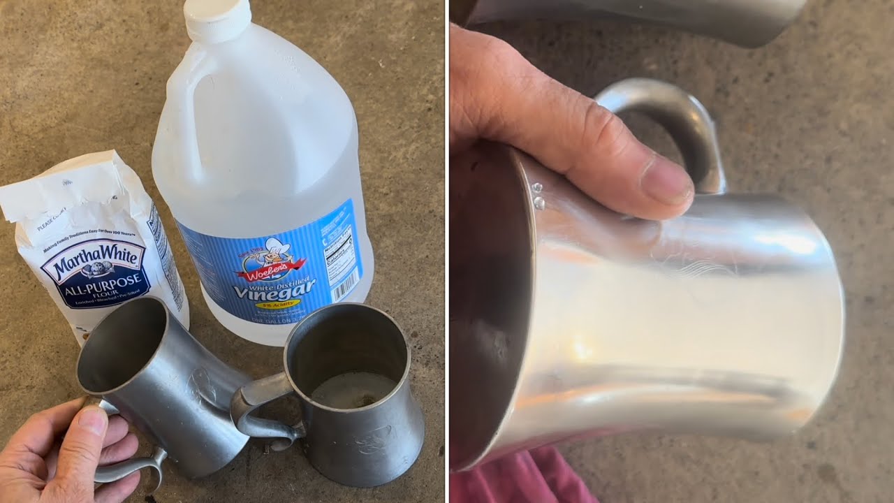 “cleaning” PEWTER (vinegar, flour mixture) buffing polishing