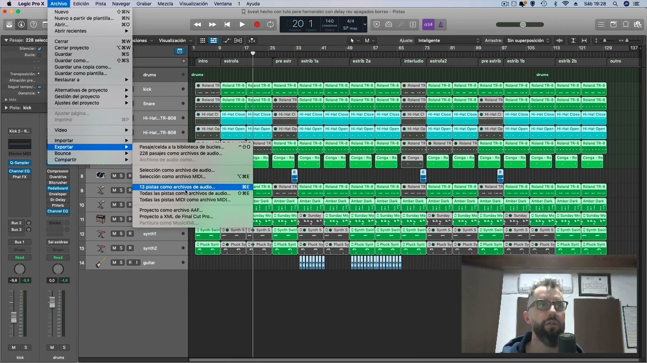 Cómo exportar archivos de audio WAV en Logic Pro X. How to export WAV audio files in Logic Pro X