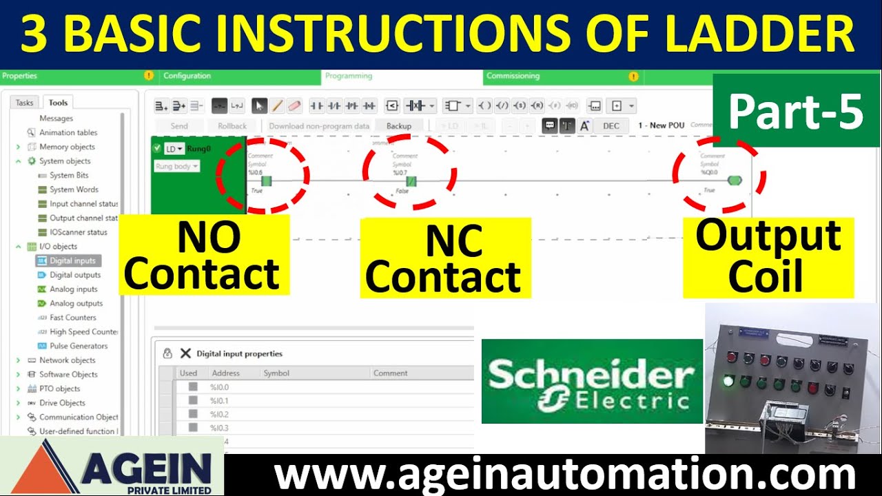 NO vs NC contact | Ladder Logic Language Basics | Schneider TM200 PLC