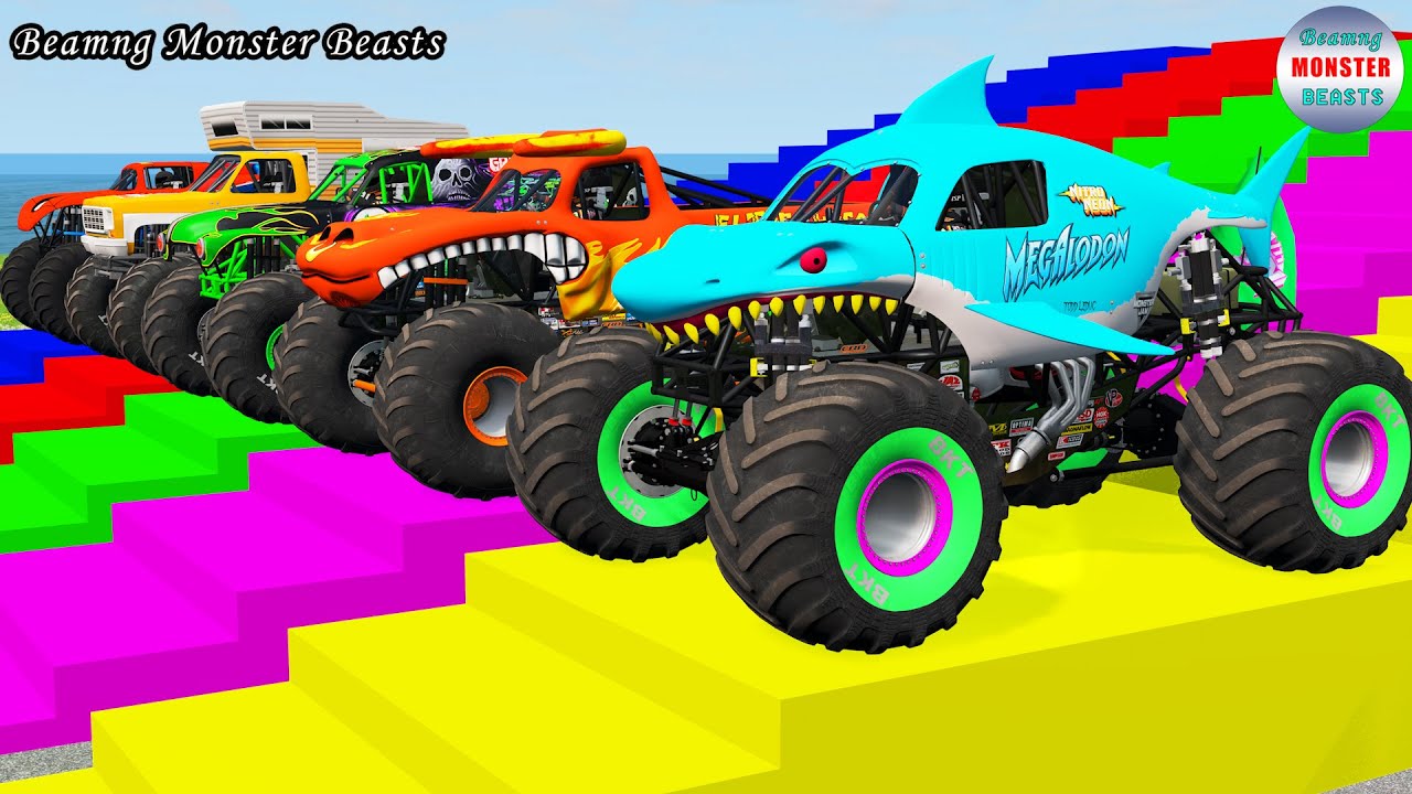 Monster Truck Transport on Triple Flatbed Trailer – BeamNG Monster Beasts #105