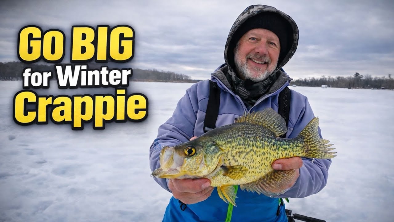 Охота на крупных краппи с помощью приманок Frostbite.