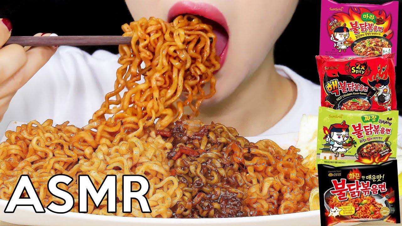 ASMR Samyang Fire Noodles *BIG BITES* 불닭볶음면(Mala, Nuclear, Jjajang, Original) 리얼사운드 먹방 Eating Sounds