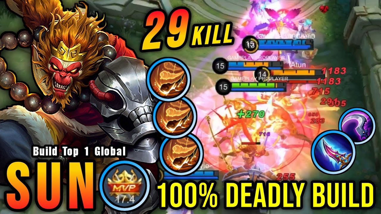29 Kills!! Best Sun One Hit Build and Emblem!! - Build Top 1 Global Sun ~ MLBB