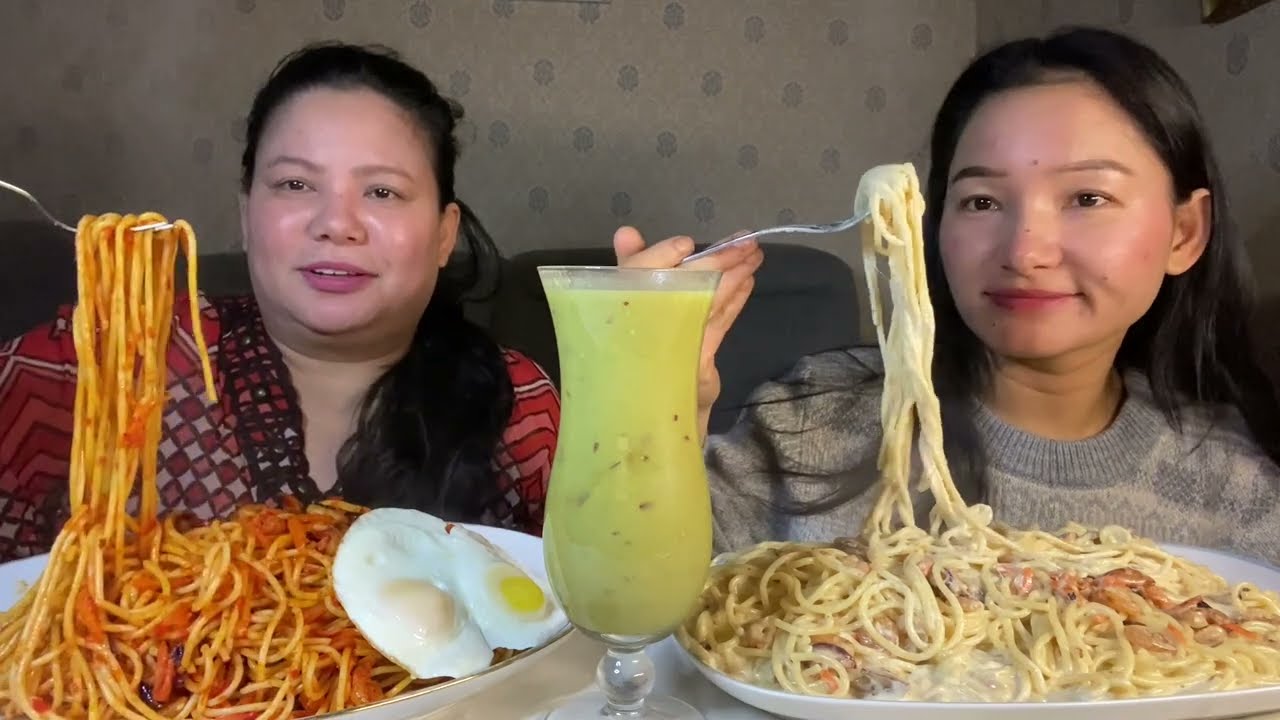 Prawns Cherry Tomato pasta,Creamy mix mushroom,prawns pasta mukbang 