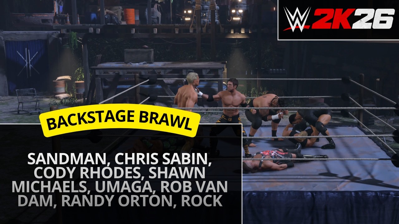 WWE 2K26 – Randy Orton vs Rock vs Cody Rhodes vs Shawn Michaels vs Rob Van Dam (Backstage Brawl)