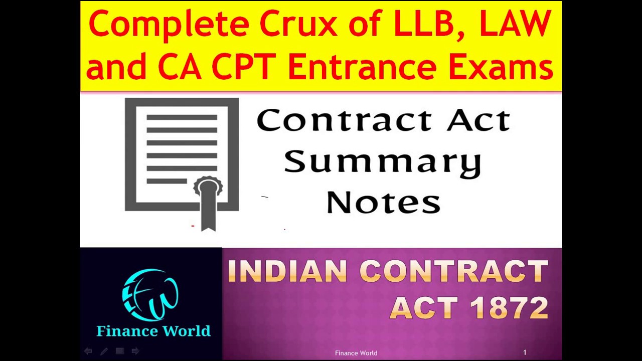 Indian Contract Act 1872 Short Introduction| Law entrance notes