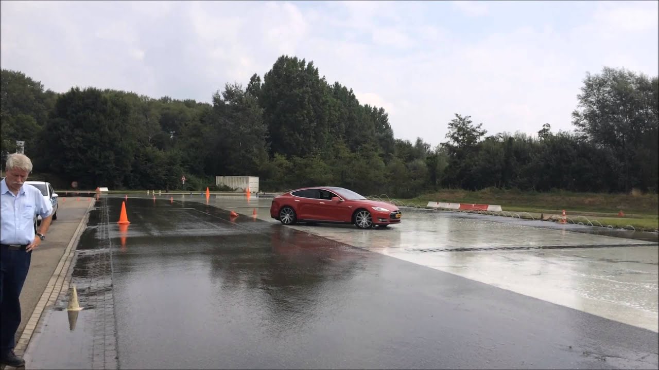 Tesla Model S P85 on a slippery track (traction control off)