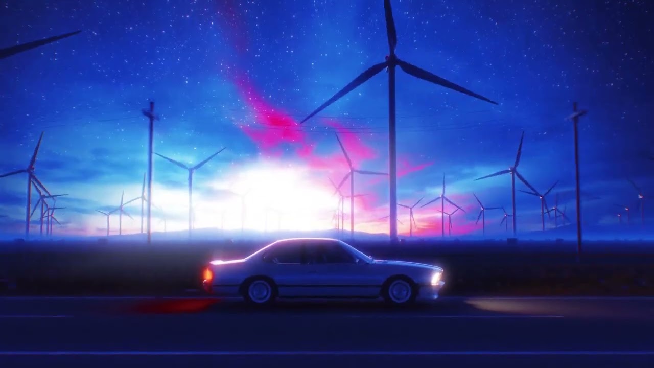 Vice City LoFi ~ Aurora Wind Turbines Night Drive (Starry Purple Horizon)