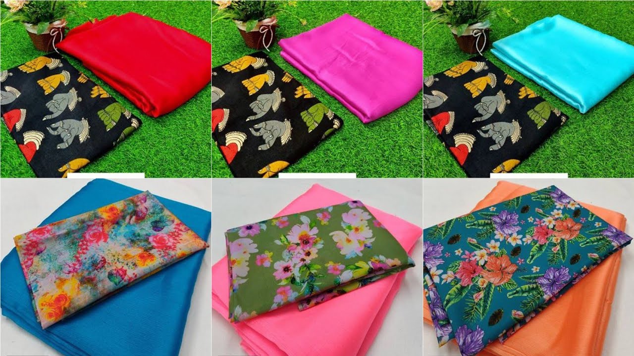 Affordable price plain Chiffon Sarees with kalamkari and floral blouse