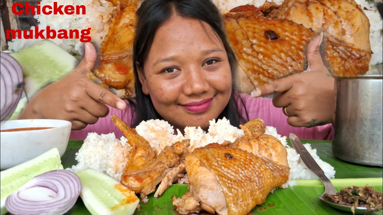 EATING DELICIOUS CHICKEN LEG PIECES CURRY WITH CUCUMBER N ONIONS