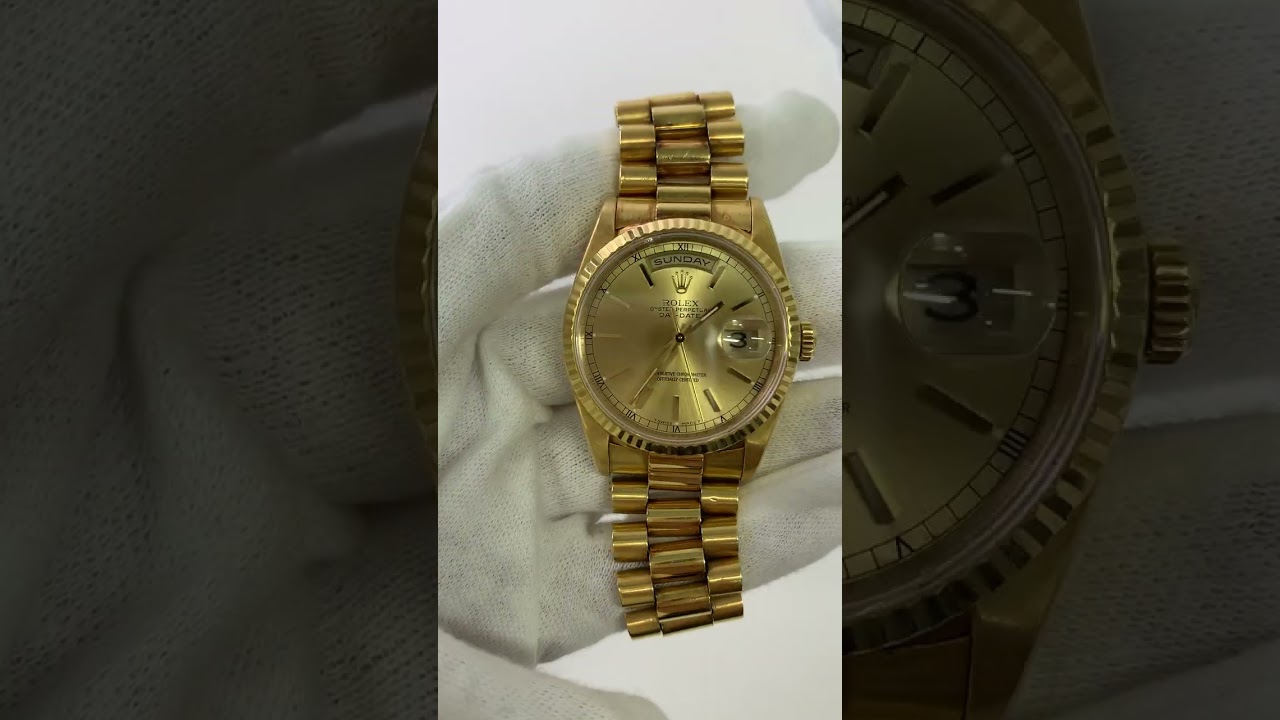 Rolex Day-Date 36mm Champagne Dial Fluted Bezel President Bracelet Yellow Gold 18238