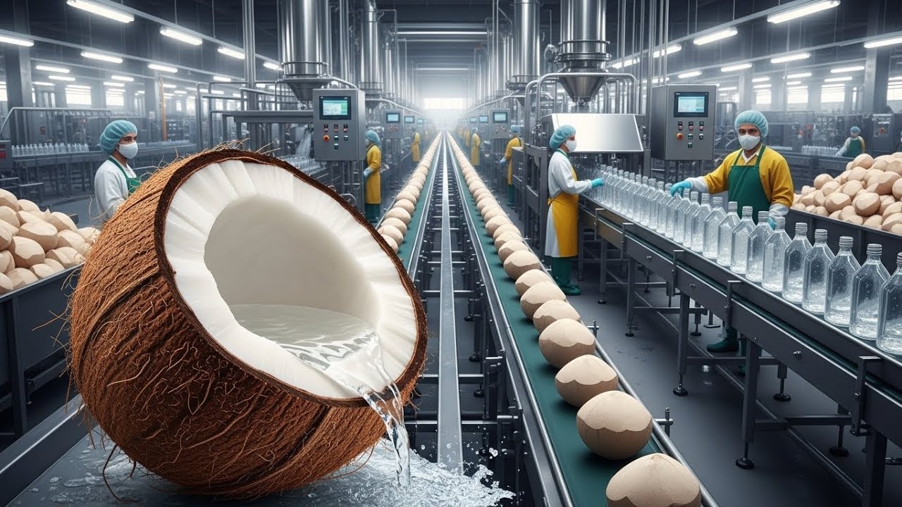 Inside the Coconut Water Extraction Factory – Cracking Open Millions for Hydration Billions