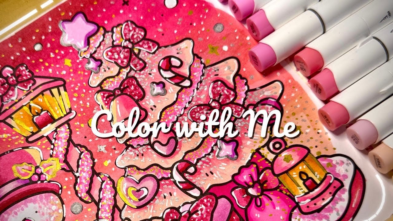 Pink Holiday Art | Beautiful Christmas Coloring Technique