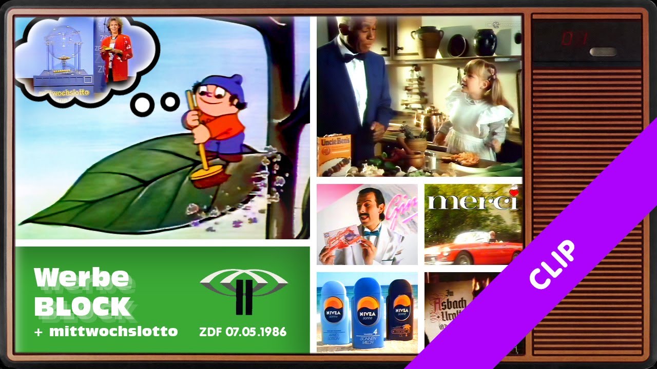 ZDF-Werbung Mainzelmännchen + heute Schlagzeilen + Mittwochslotto (1986)
