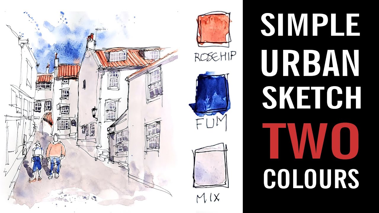 Simple 5 MINUTE Urban Sketch + Simple PAINTING in only TWO colours - Try This GREAT TECHNIQUE!