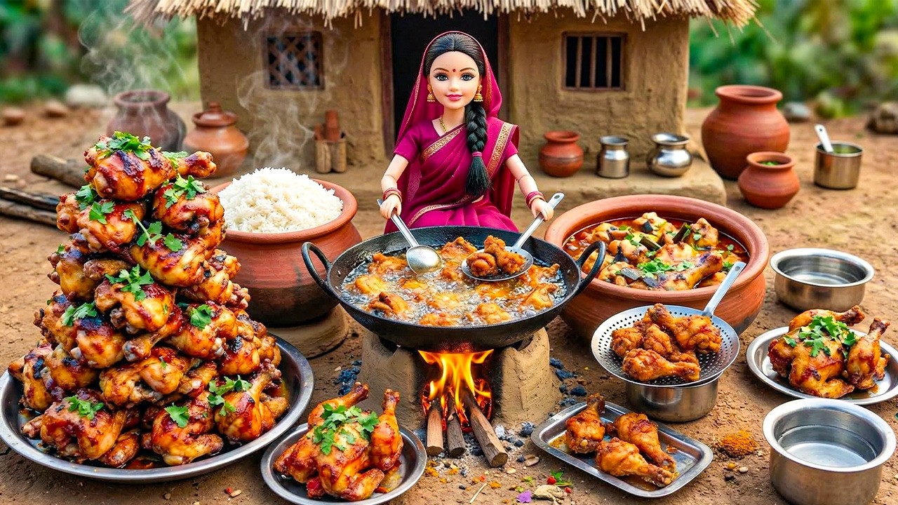 Miniature Doll Massive chicken dishes KFC Cooking ASMR | Indian Village Tiny Kitchen Story