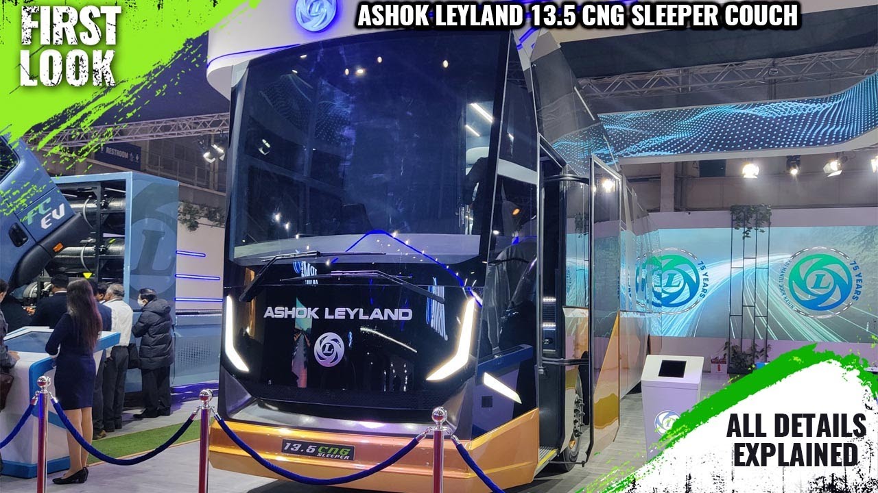 Ashok Leyland 13.5 CNG Sleeper Couch Launched @Auto Expo 2023 | First Look -Full Interior & Exterior
