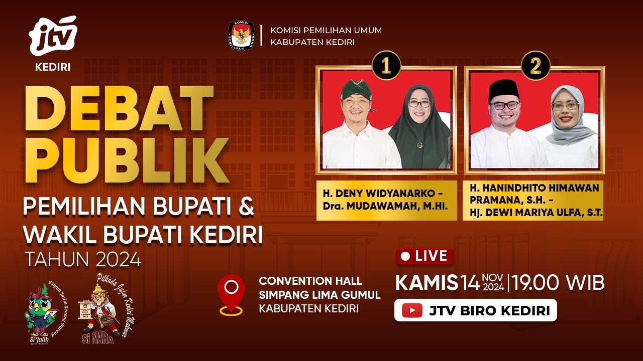 LIVE : Debat Publik Pemilihan Bupati Dan Wakil Bupati Kediri Pilkada Serentak Tahun 2024