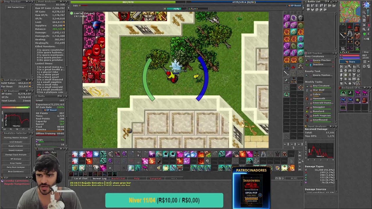 🔴 AO VIVO | Tibia (Honbra) + ROM Golden Age | PvP, Hunt e Evolução no MMORPG !donate !livepix
