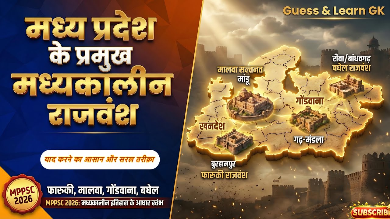 मध्य प्रदेश के प्रमुख मध्यकालीन राजवंश | फारुकी, मालवा, गोंडवाना, बघेल | mppsc special topic 2026