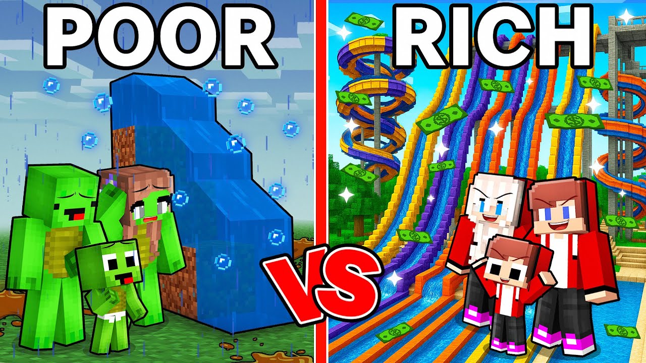 Mikey POOR vs JJ RICH AQUAPARK Family Battle in Minecraft - Maizen