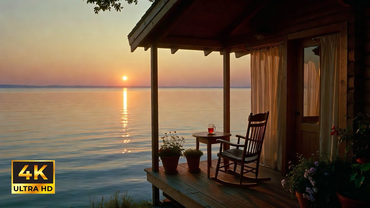 Peaceful Lake Sunset Porch 🌅 | Gentle Water Sounds & Evening Breeze