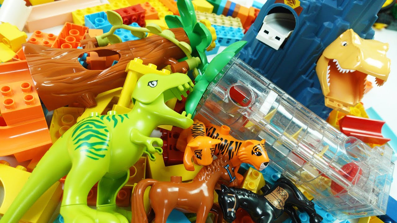 Satisfying Building Blocks coaster Marble Run ASMR Animal course and Dinosaur Tunnel