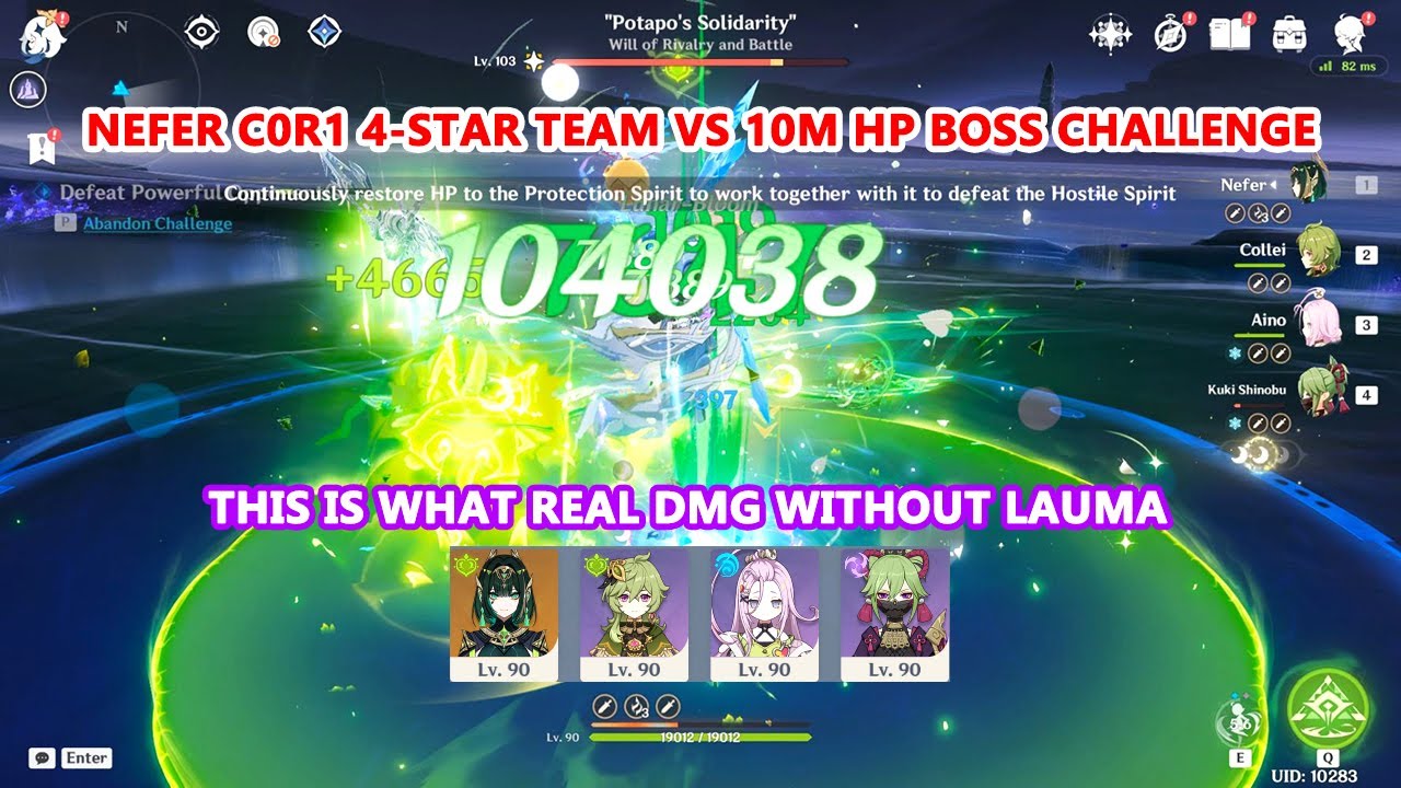 Nefer C0R1 4-Star Team vs 10M HP Boss Challenge | This is What Real DMG without Lauma